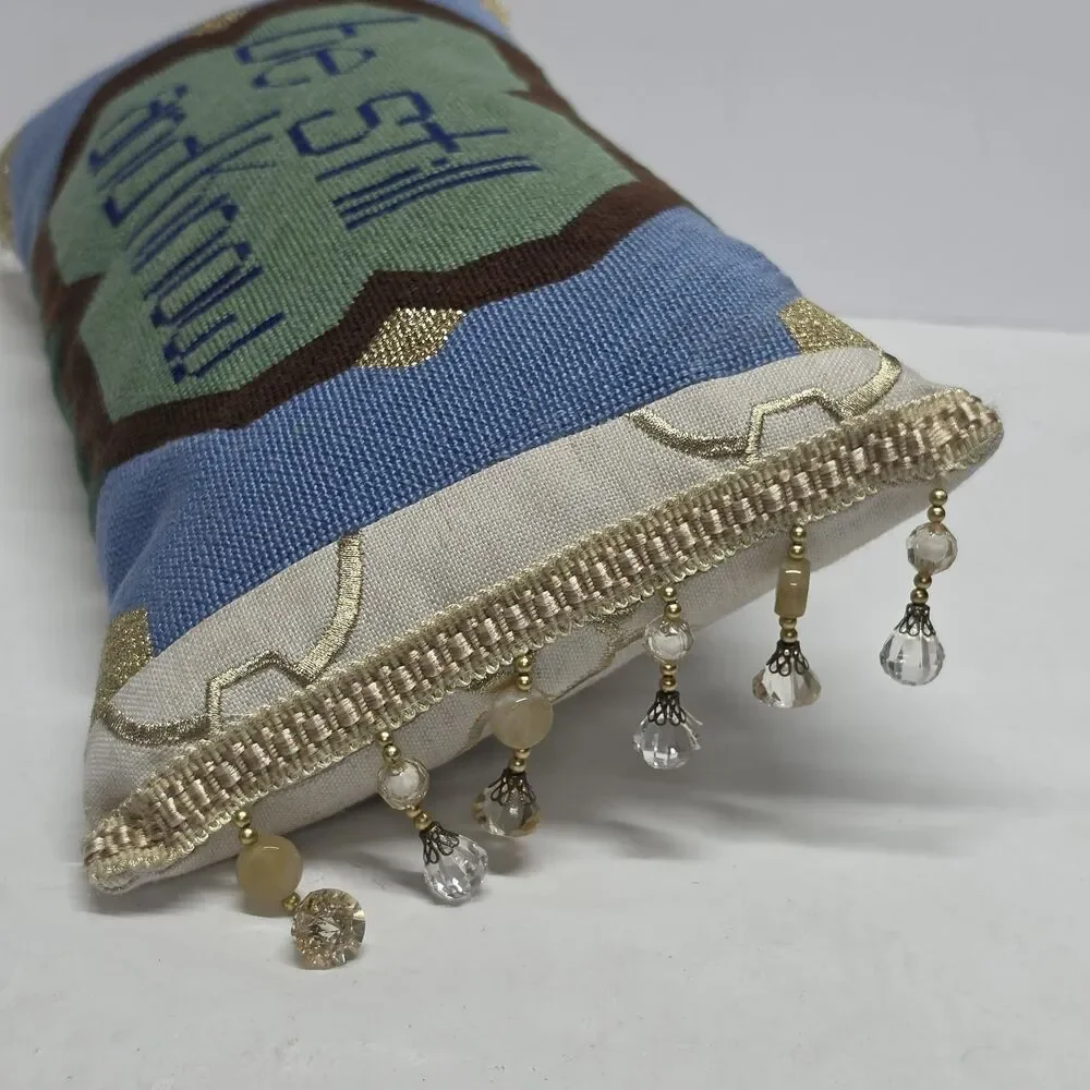 'Be Still And Know' Needlepoint Throw Pillow Beads Embellished Boho Cottagecore